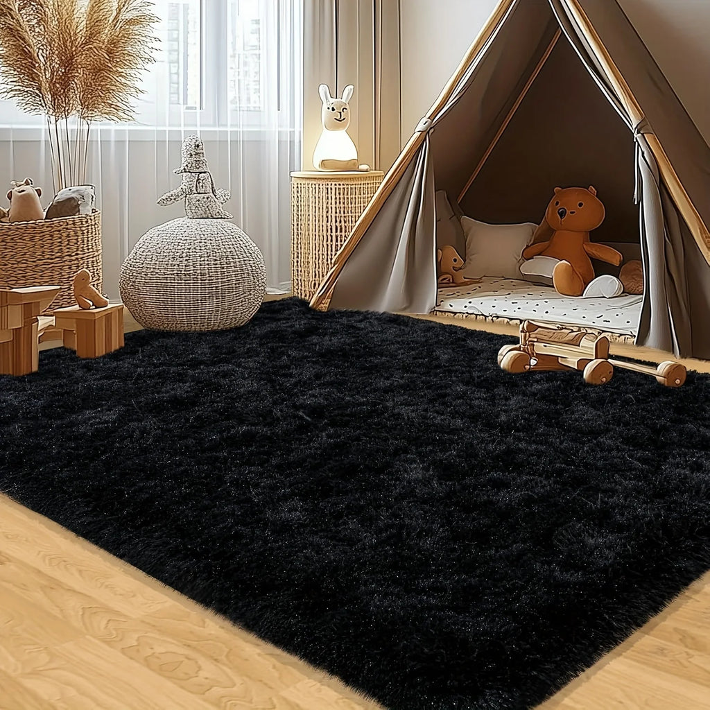 Large plush area home decor rug, black