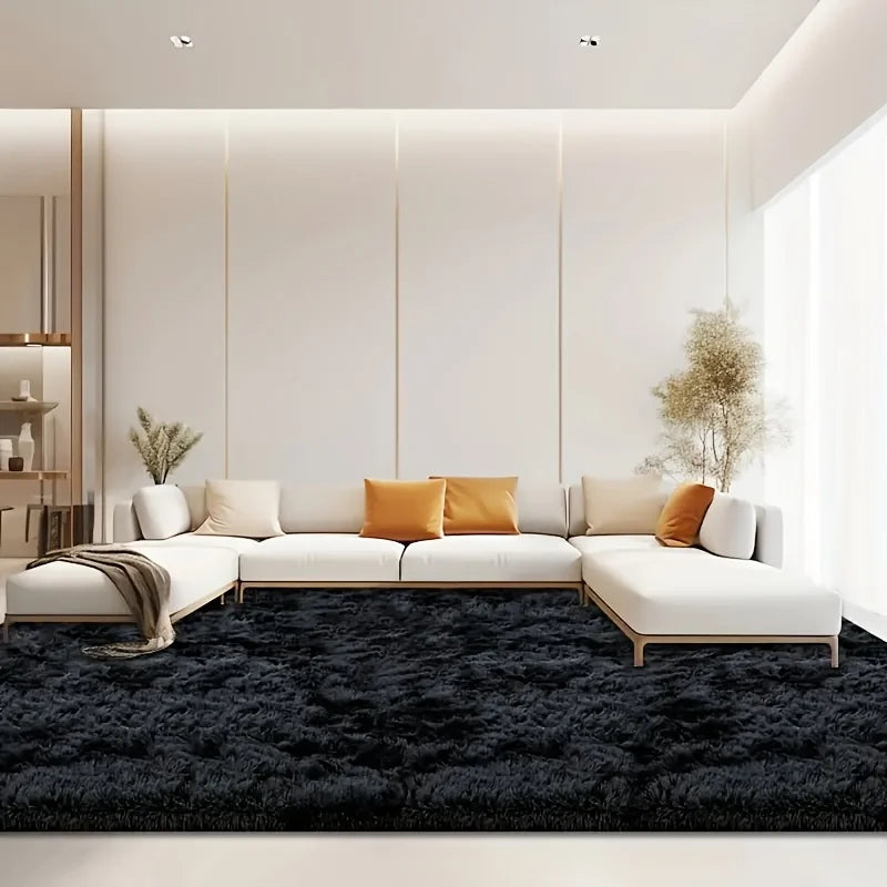 Large plush area home decor rug, black
