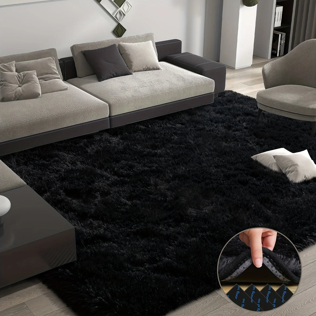 Large plush area home decor rug, black
