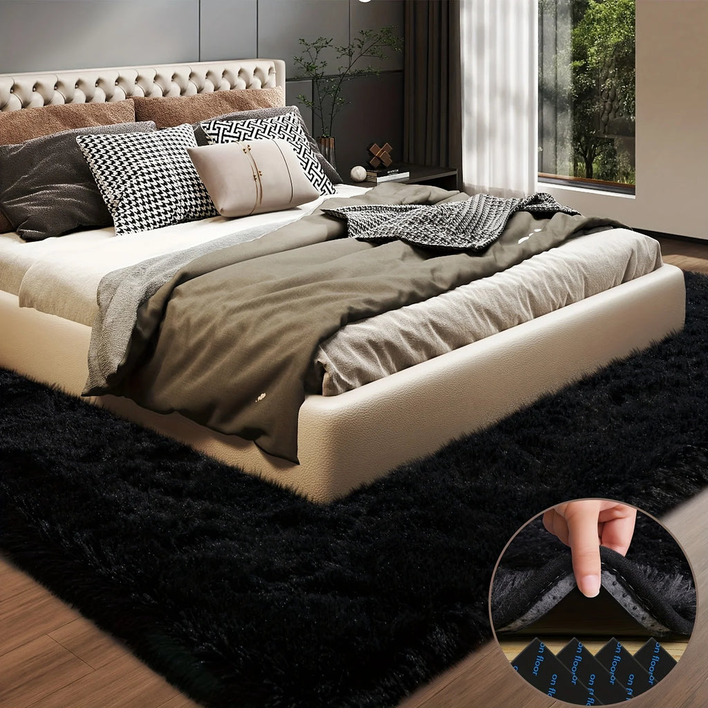 Large plush area home decor rug, black