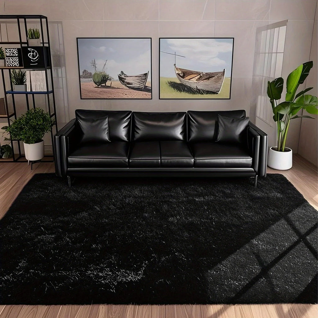 Large plush area home decor rug, black